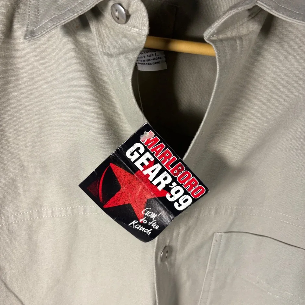 Marlboro Gear Canvas Button Up Shirt Mens Large Beige Vintage 99 Workwear - Picture 3 of 5